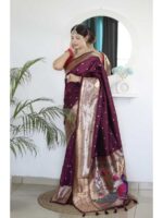 Wine Color Paithani Silk Saree