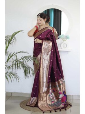 Wine Color Paithani Silk Saree