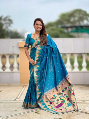 Firozi Color Paithani Silk Saree