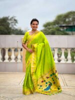 Parrot Green Color Paithani Silk Saree