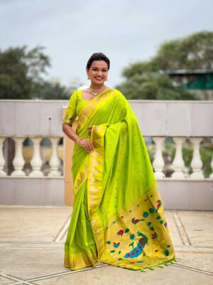 Parrot Green Color Paithani Silk Saree