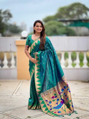 Rama Color Paithani Silk Saree
