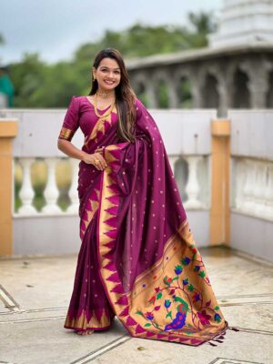 Wine Color Paithani Silk Saree