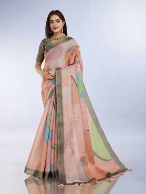 Peach Color Cotton Saree