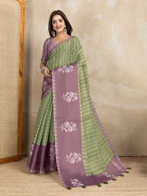 Green Color Cotton Saree
