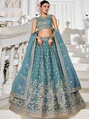 Sea Green Color Tissue Lehenga Choli