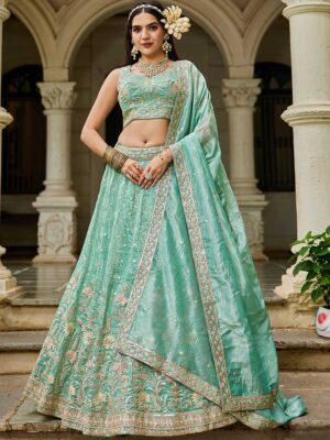 Sea Green Color Tissue Lehenga Choli
