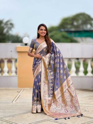 Lavender Color Banarasi Silk Saree