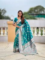 Teal Green Color Banarasi Silk Saree