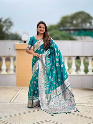 Teal Green Color Banarasi Silk Saree