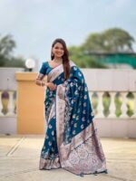 Teal Blue Color Banarasi Silk Saree