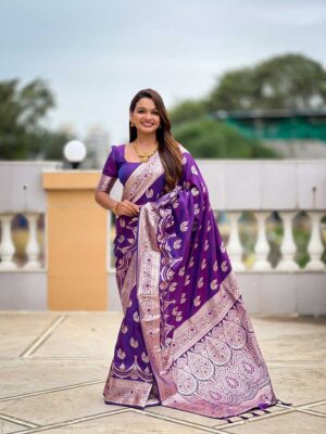 Voilet Color Banarasi Silk Saree