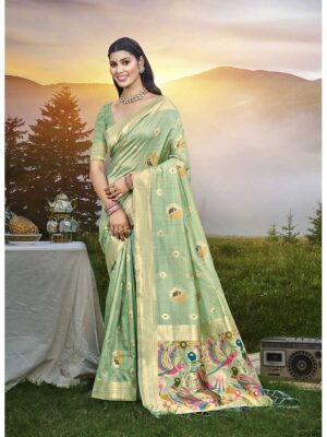 Sea Green Color Assam Silk Saree