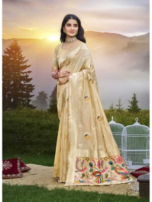 Cream Color Assam Silk Saree