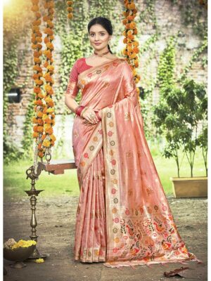 Peach Color Assam Silk Saree