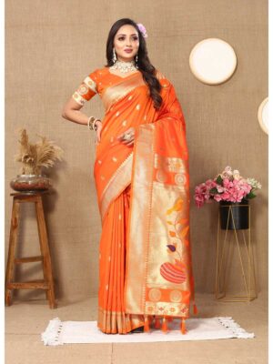 Orange Color Paithani Silk Saree