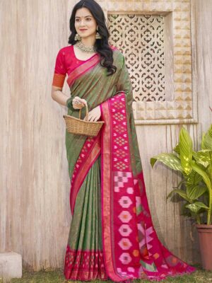 Mahendi Green Color Pochampalli Silk Saree