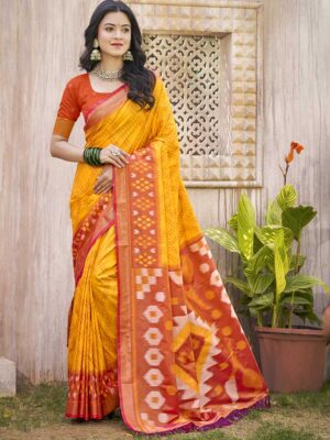 Yellow Color Pochampalli Silk Saree