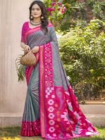 Grey Color Pochampalli Silk Saree