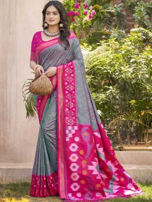 Grey Color Pochampalli Silk Saree