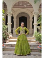 Parrot Green Color Faux Georgette Lehenga Choli