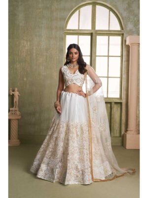 Off White Color Butterfly Net Lehenga Choli
