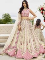 Cream Color Tissue Lehenga Choli