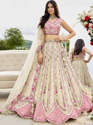 Cream Color Tissue Lehenga Choli