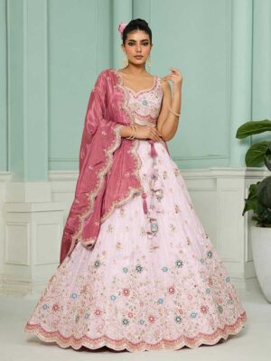 Pink Color Tissue Lehenga Choli