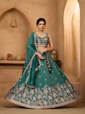 Green Color Tissue Lehenga Choli