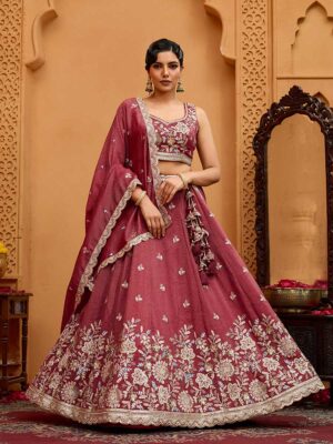 Rose Gold Color Tissue Lehenga Choli