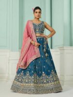 Teal Color Cosmos Silk Lehenga Choli