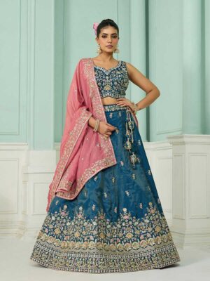 Teal Color Cosmos Silk Lehenga Choli