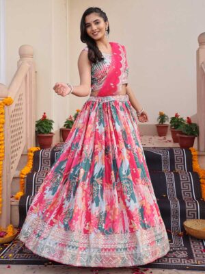 Pink Color Chinon Lehenga Choli