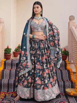 Green Color Chinon Lehenga Choli