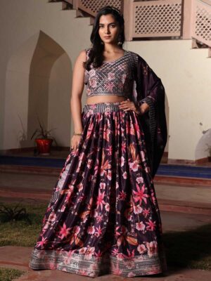 Purple Color Chinon Lehenga Choli
