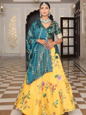 Yellow Color Chinon Lehenga Choli