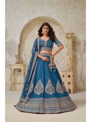 Teal Blue Color Silk Lehenga Choli