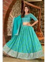 Sea Green Color Organza Lehenga Choli