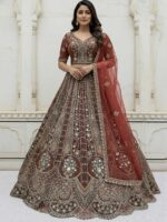 Cinnamon Red Color Organza Lehenga Choli