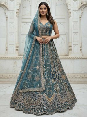 Firozi Color Organza Lehenga Choli