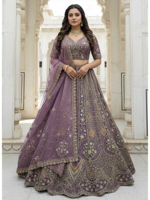Lavender Color Organza Lehenga Choli