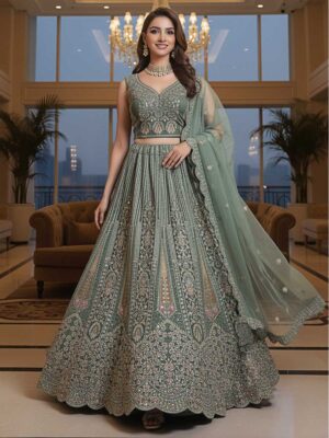 Pista Color Net Lehenga Choli