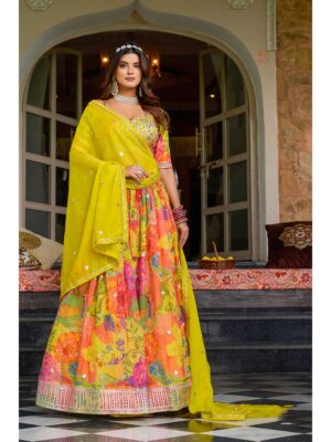 Yellow Color Organza Lehenga Choli