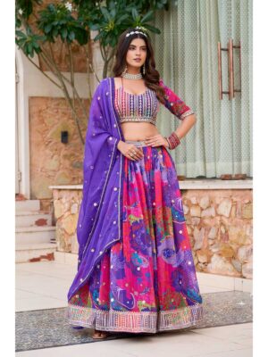 Lavender Color Organza Lehenga Choli
