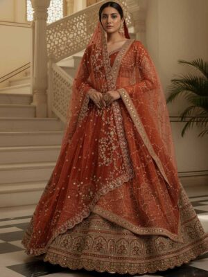 Orange Color Gadhwal Silk Lehenga Choli