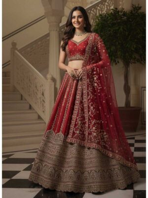 Red Color Gadhwal Silk Lehenga Choli