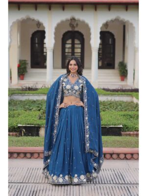 Teal Color Vichitra Silk Lehenga Choli