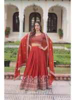 Rust Color Vichitra Silk Lehenga Choli