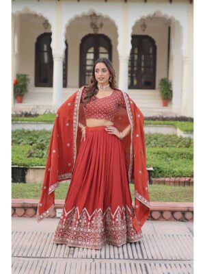 Rust Color Vichitra Silk Lehenga Choli